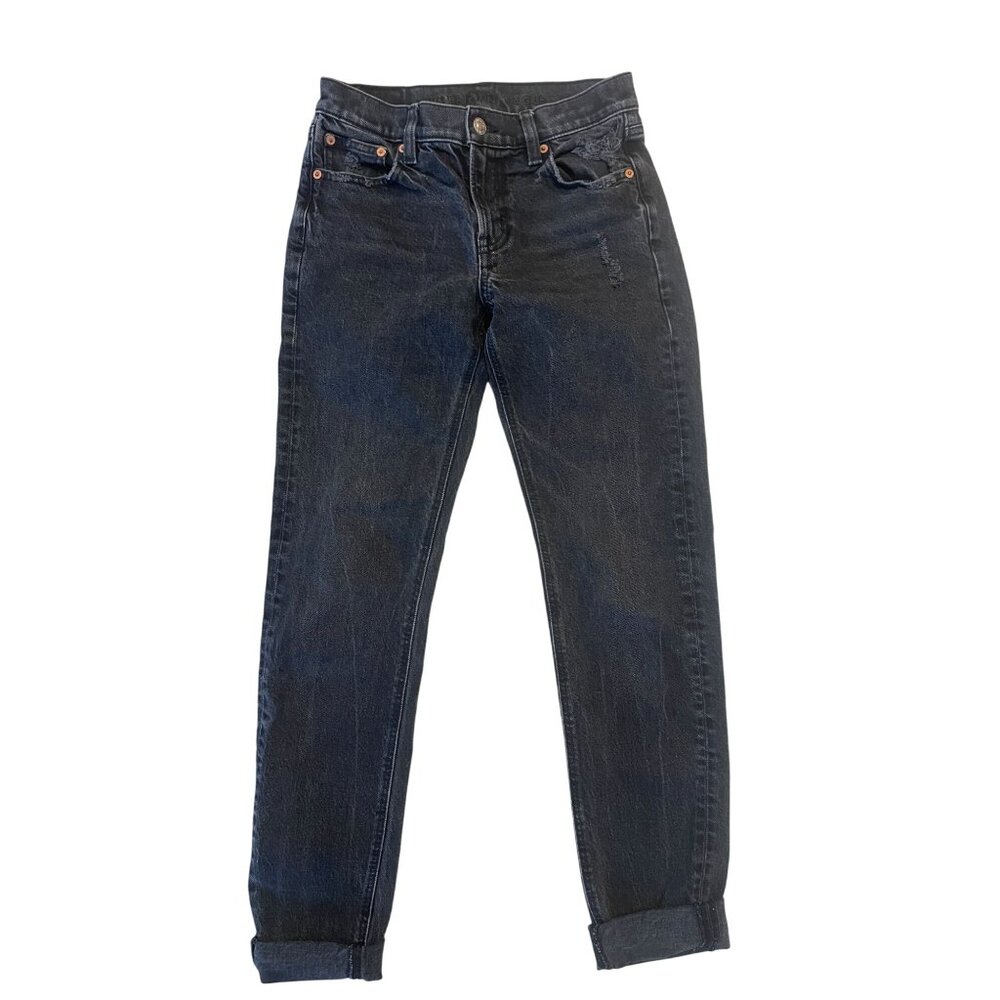 AE Next Level Low-Rise Distressed Jeans - Black Ripped Denim - 8" Rise sz 0 long
